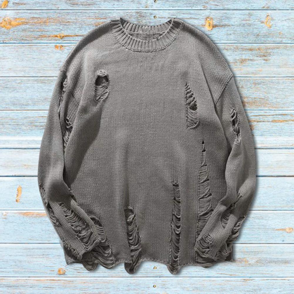 Trendy Men Sweater  Round Neck Skin-touch Knitted Sweater  Relaxed Fit Openwork Sweater